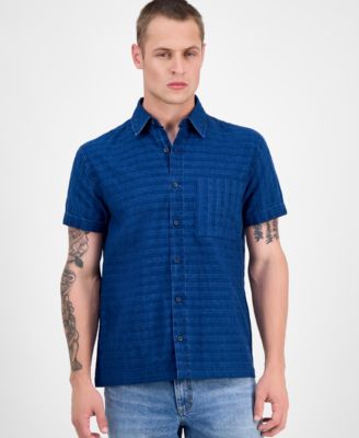 Sun + Stone - Men's Short Sleeve Striped Denim Button-Front Shirt