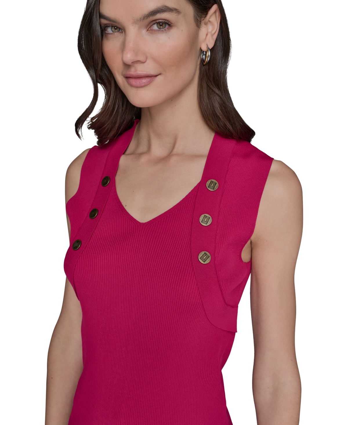 Karl Lagerfeld Women's Ribbed Button-front Sweater Tank Top