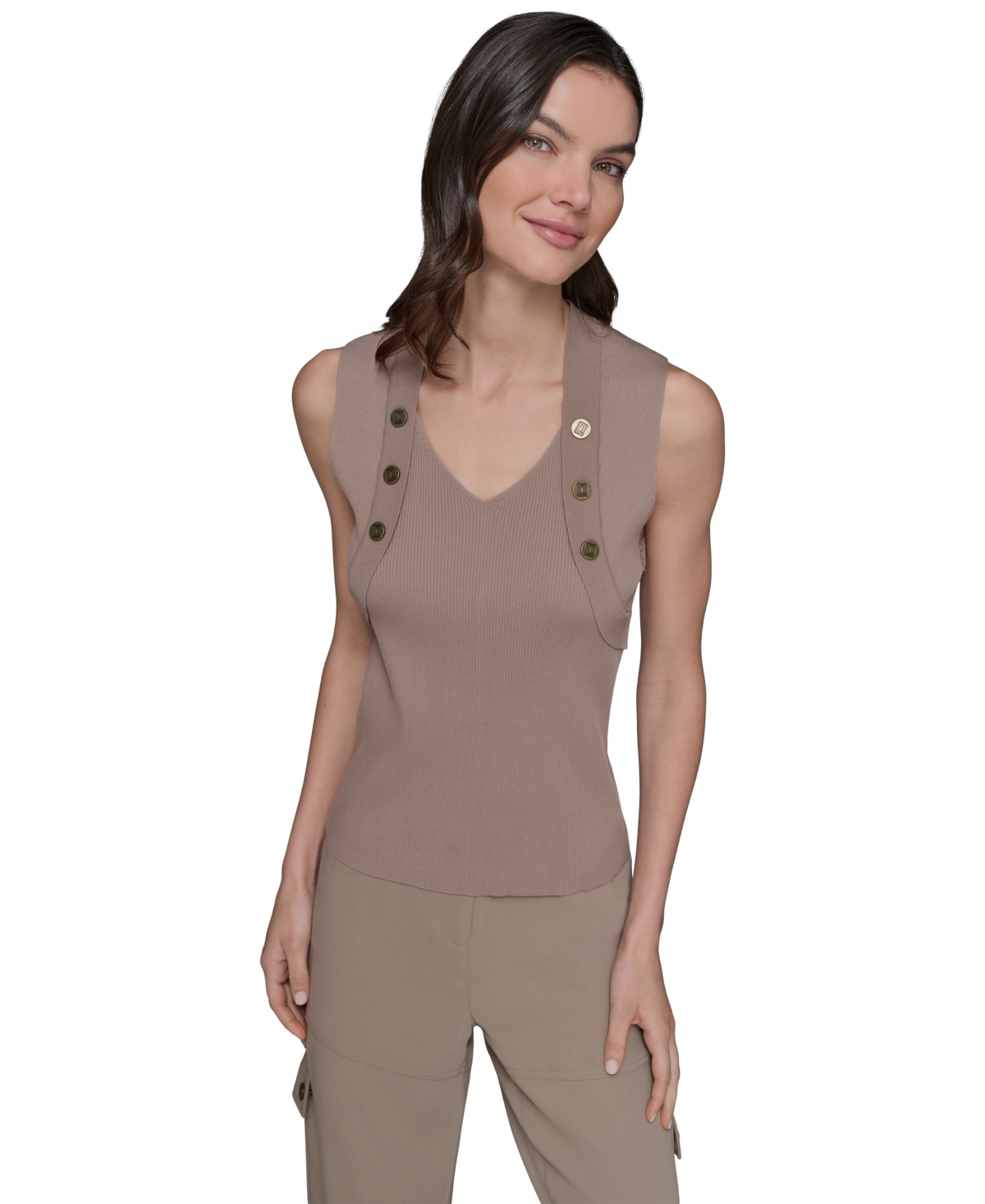 Karl Lagerfeld Women's Ribbed Button-front Sweater Tank Top