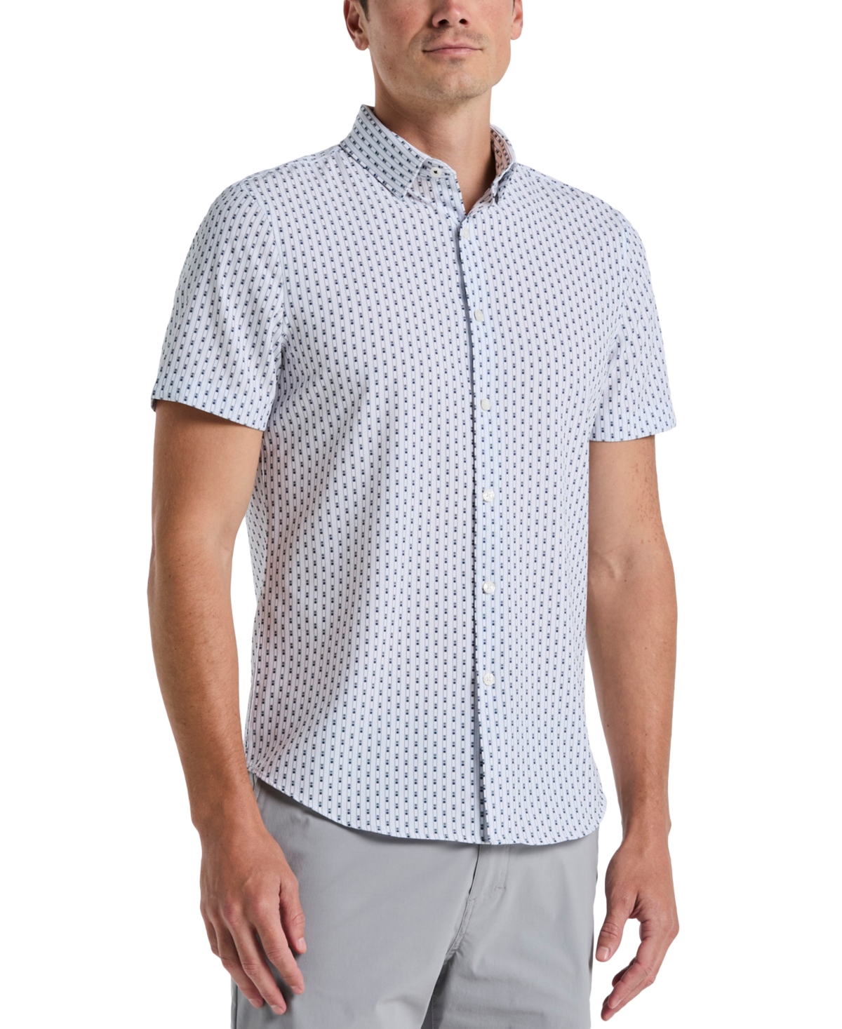Men's Slim Fit Short Sleeve Geo Print Button-Down Shirt - Bright White