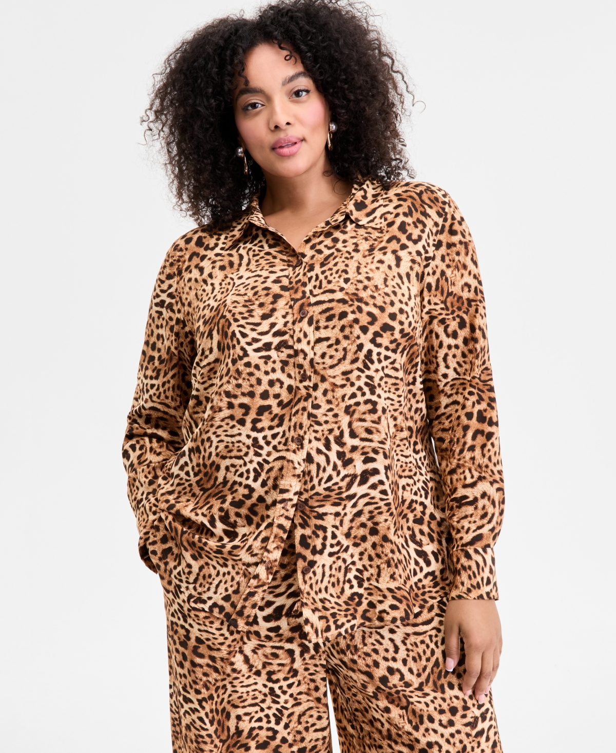 I.n.c. International Concepts Plus Size Animal-Print Shirt, Exclusively at Macy's - Pheby Cheetah
