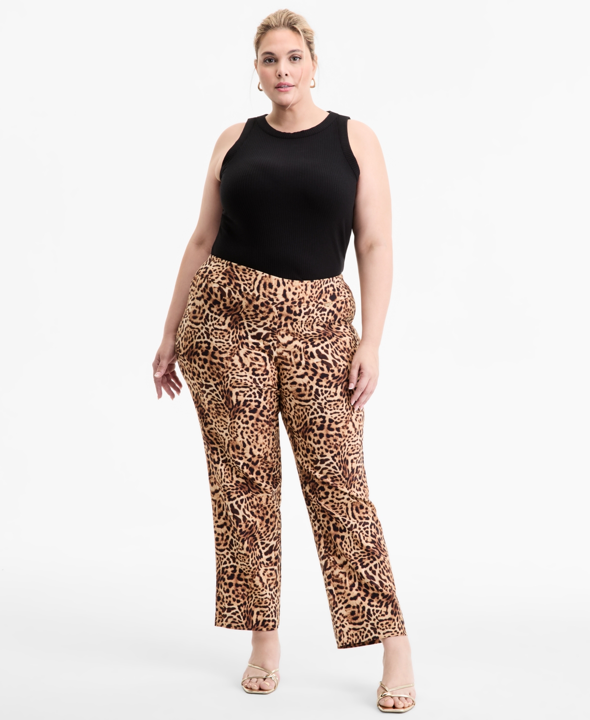 Plus Size Printed Mid-Rise Straight-Leg Pants, Exclusively at Macy's - PHEBY CHEETAH