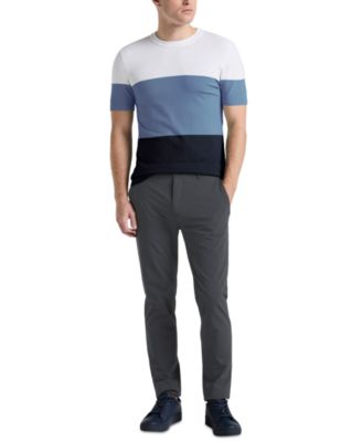 Men's Color Block Short Sleeve Sweater Crewneck T-shirt