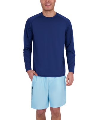 Men's Long Sleeve Waffle-Knit Crewneck Swim Shirt