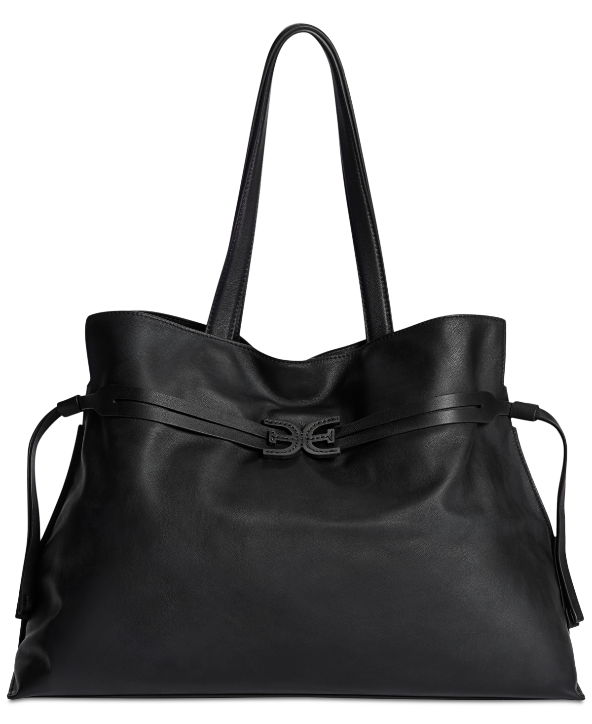 Sam Edelman Poppy Extra Large Leather Drawstring Crossbody In Black