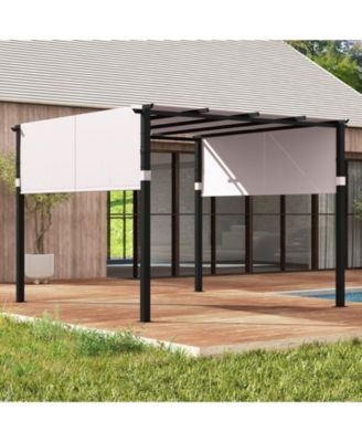 10 x 10 ft Flat Top Pergola with Retractable Canopy for Garden Pool Porch and Backyard