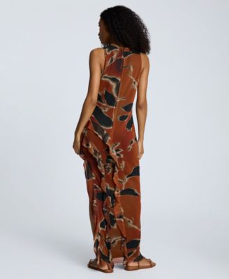 Women's Printed Ruffled High-Low Maxi Dress