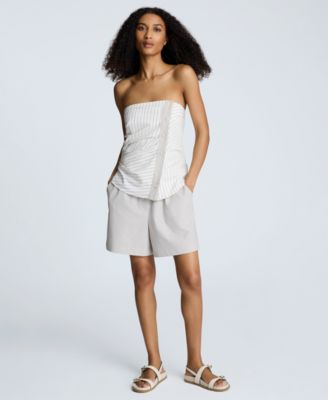Womens Strapless Fitted Side Pleat Top Elastic Waist Pull On Boxer Shorts