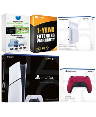 PlayStation 5 Slim Digital Bundle with Disc Drive, Extra Controller, MightySkins Game Collection and 1 Year Extended Warranty - Chroma Indigo