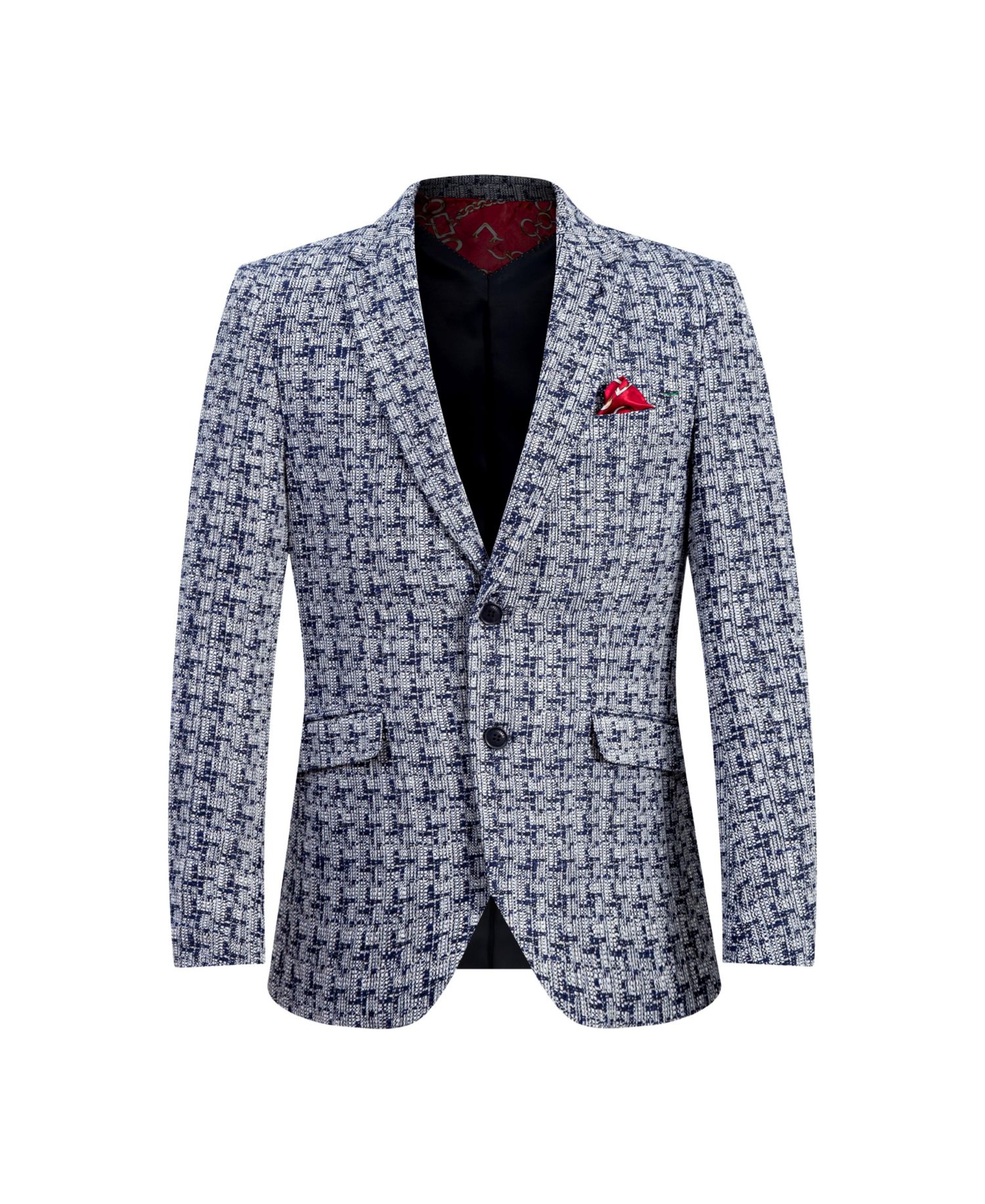 Boys Navy Slim Fit Houndstooth Blazer