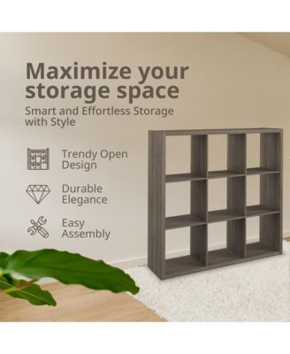 Decorative Bookcase Open Back 9-Cube Storage Organizer, Graphite Gray
