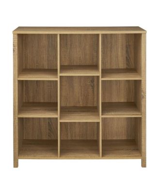 Freestanding Premium 9-Cube Storage Organizer Bench, Weathered Oak