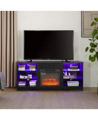 Modern Black Electric Fireplace TV Stand, 58" Width
