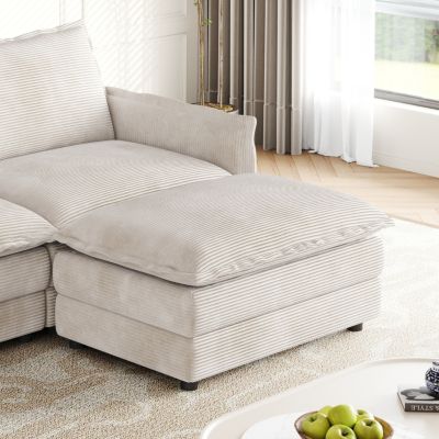  Corduroy 3-Seater Cloud Couch with Footrests & Cushions