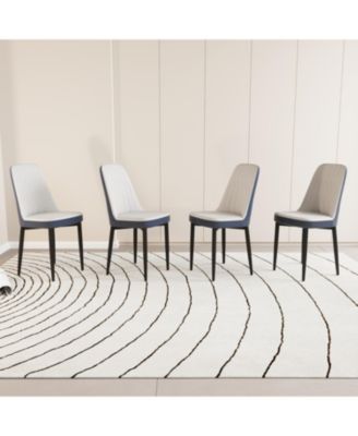 Set of 4 White and Blue Modern PU Leather Dining Chairs with Metal Legs