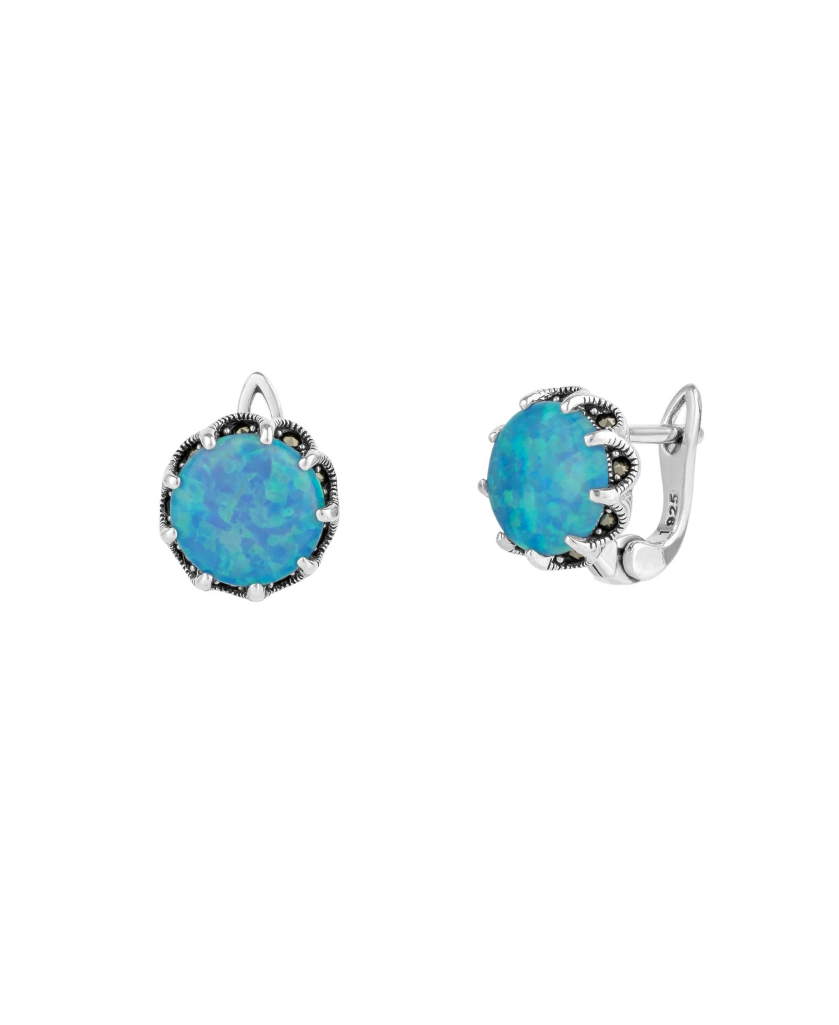 Round Opal High Quality Sterling Silver Earrings - Dark opal