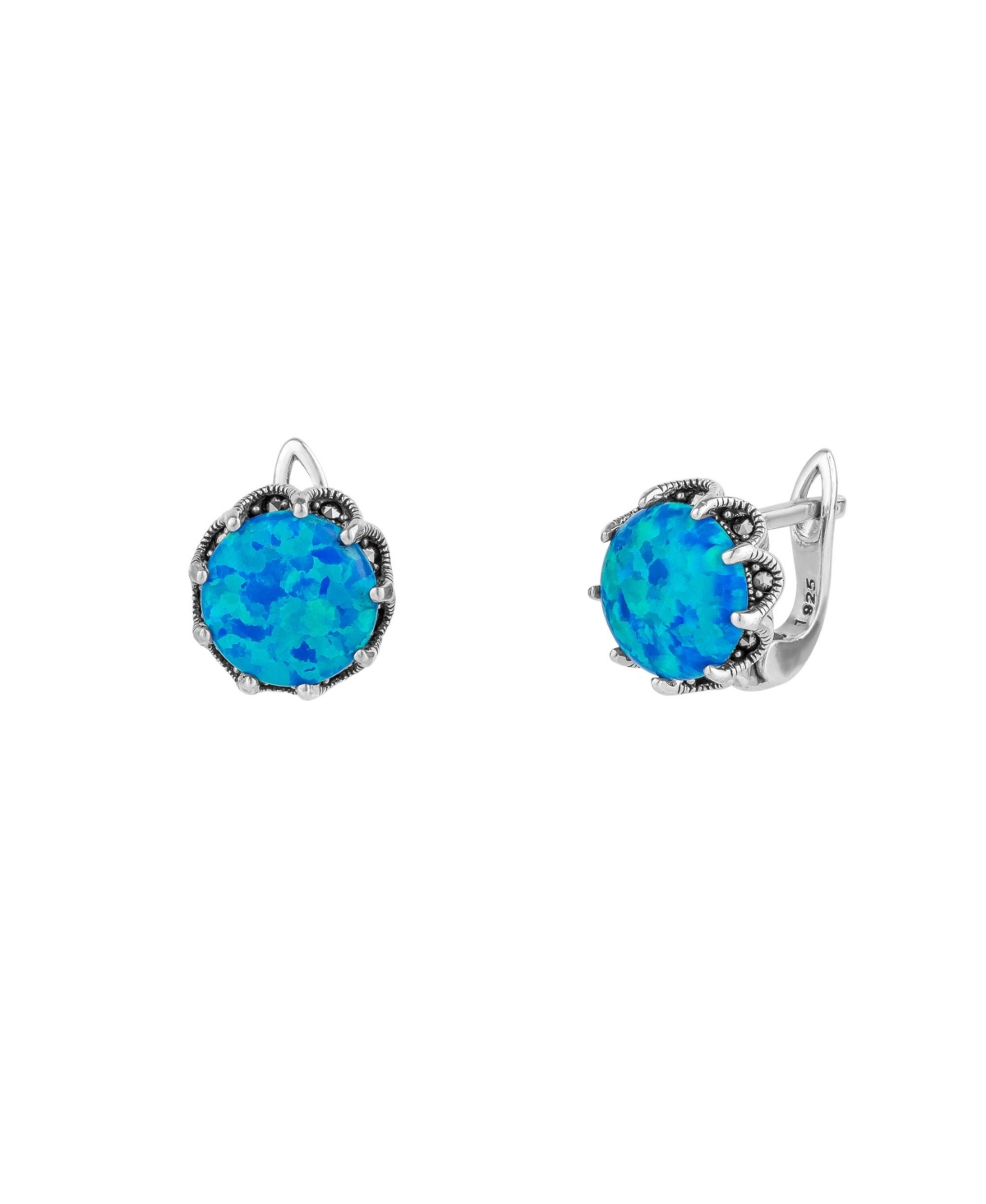 Round Opal High Quality Sterling Silver Earrings - Dark opal