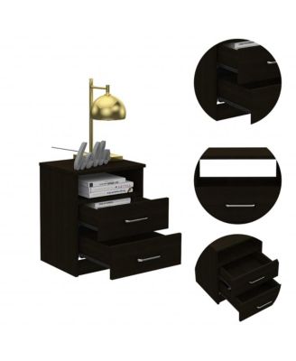 Nightstand with Open Compartment and Two Drawers for Bedroom Storage and Bedside Use