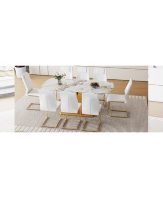 Pandora Glass Dining Set 71" Table & 8 White PU Chairs