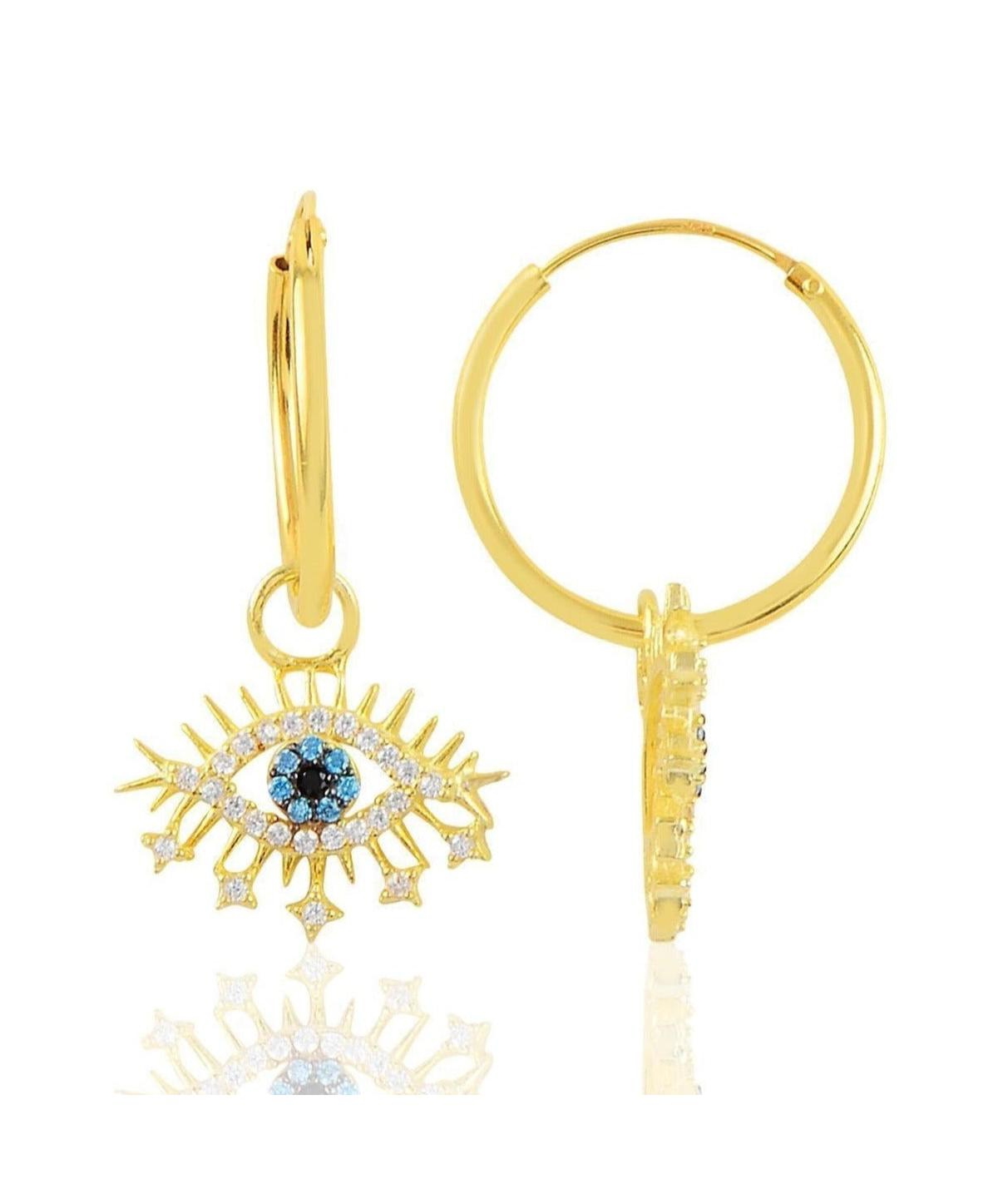 Evil Eye Earring Blue Eye Eyelash Sterling Silver Earring - Silver
