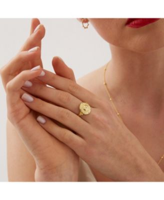 Sun Face Embossed Sterling Silver Medal Ring