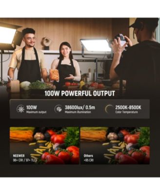 100W Bi Color LED Panel Video Light Kit, 960 LEDs 38600Lux0.5m 2500K-8500K CRI96+/TLCI97+ 0-100% Dimming, APP/2.4G/Panel/DMX Control for Pro Studio Photography Recording Stage Lighting, AP100B