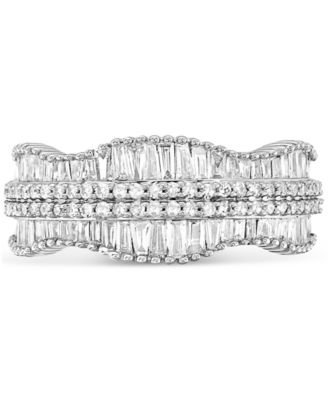 Diamond Round & Baguette Ring (1 ct. t.w.) in 10k White Gold