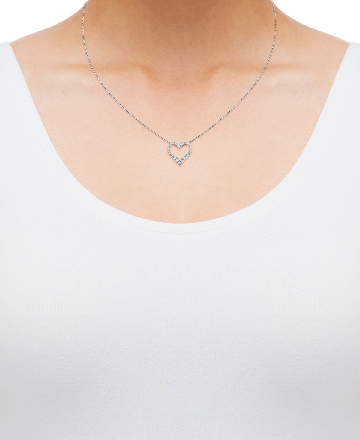 Macy's Diamond Heart 18" Pendant Necklace (3/4 Ct. T.w.) In 10k White Gold In Gold