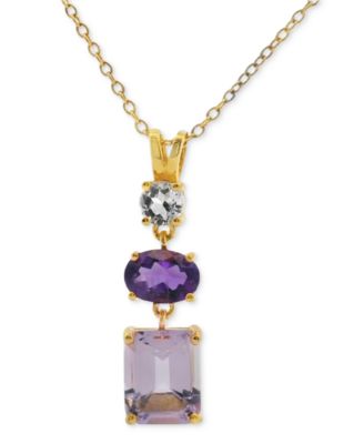 Blue Topaz (3-5/8 ct. t.w.) & White Topaz (1/3 ct. t.w.) Triple Stone 18" Pendant Necklace in 14k Gold-Plated Sterling Silver (Also in Amethyst)