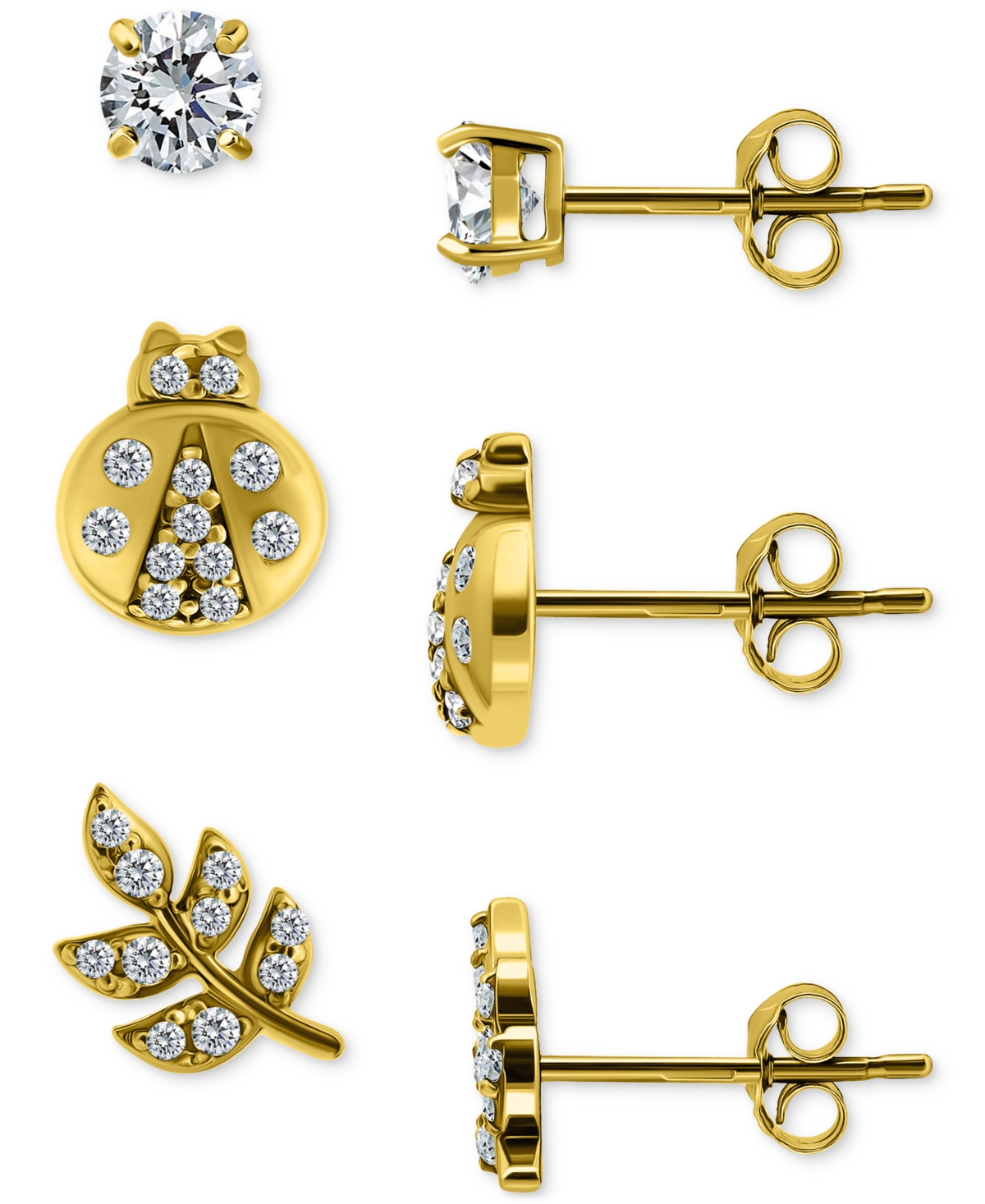 Giani Bernini 3-pc. Set Cubic Zirconia Stud Earrings In 18k Yellow Gold Over Sterling Silver (also In Sterling Sil In Gold