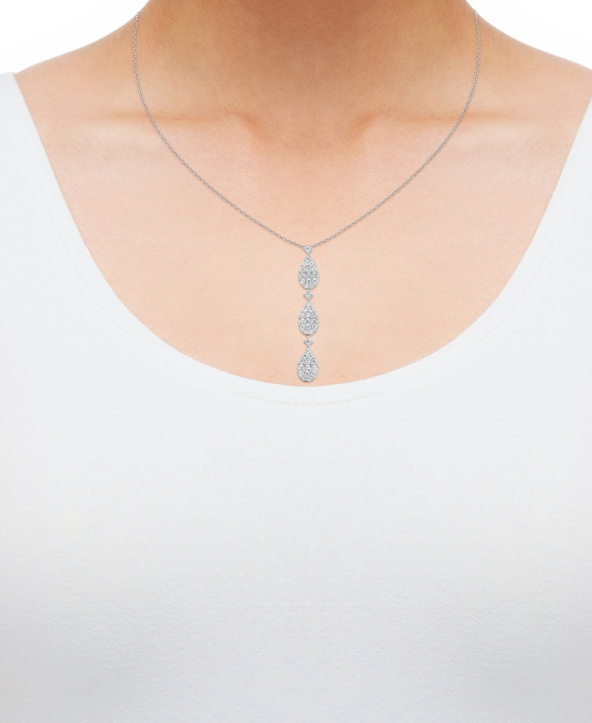 Macy's Diamond Tiered 18" Pendant Necklace (1/2 Ct. T.w.) In 10k White Gold In Gold