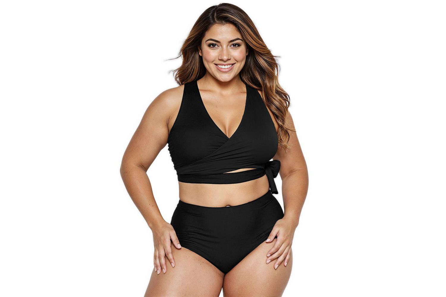 Plus Size Emery 2-Piece Wrap Style Swim Set With Reversible Top and High-Waisted Bottom