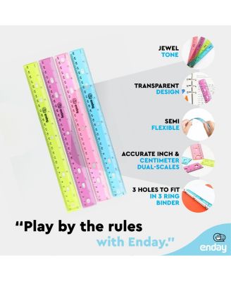 Ruler 12 Inch/ 30 CM Jeweltone, Inches & Centimeters Plastic Straight Edge Rulers School Supplies, Standard Ruler for Kids Adults, Purple, Pink, Green, Blue, Packs of 4 Rulers – by Enday