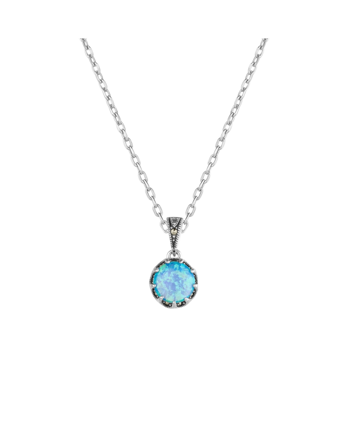 Round Opal High Quality Sterling Silver Pendant Necklace - Dark opal