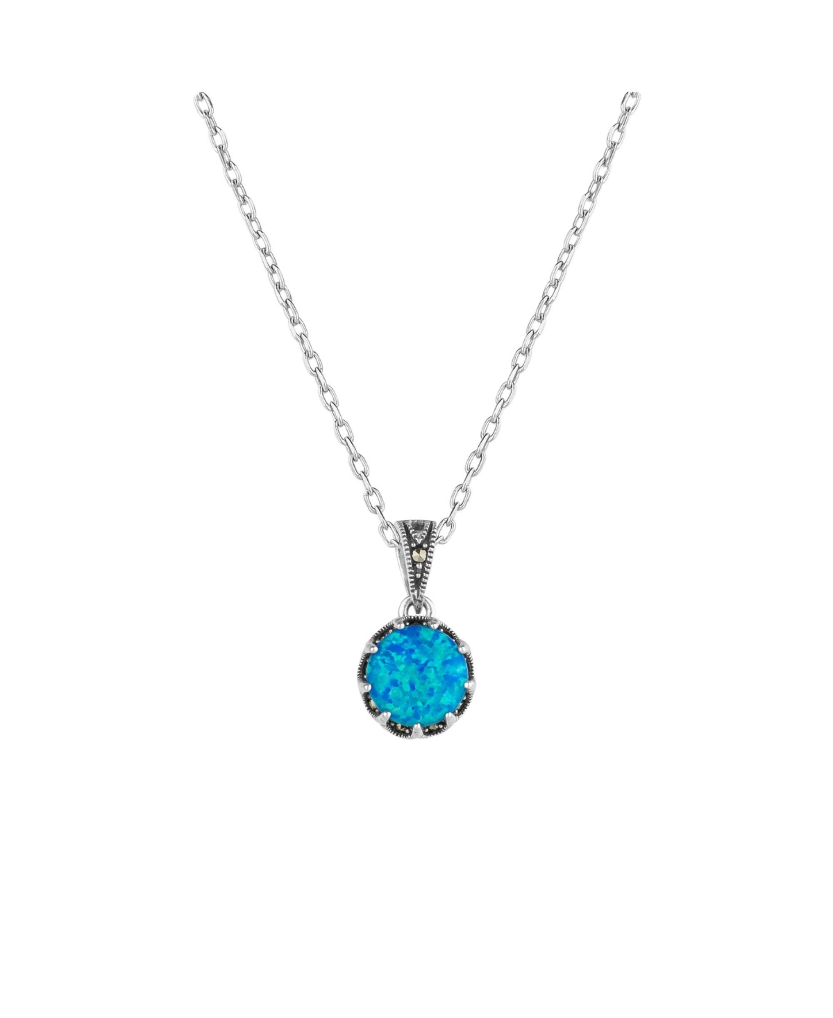 Round Opal High Quality Sterling Silver Pendant Necklace - Dark opal