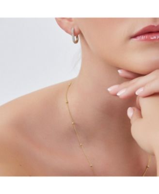 Pave Rectangular Sterling Silver Oval Hoop Earring