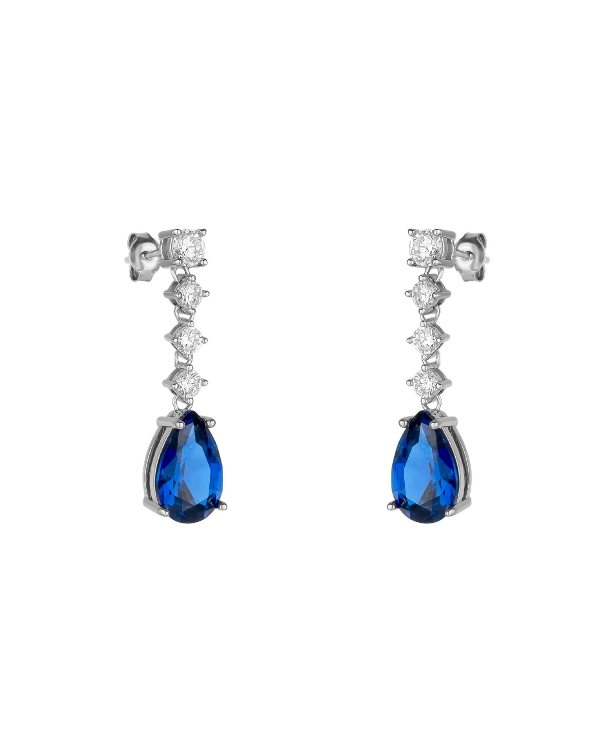 Pear Shape Sapphire Color Sterling Silver Drop Earrings - Silver