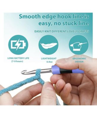 Rechargeable Lighted Crochet Hook Set with Stitch Counter, 22 Interchangeable Metal Heads, Ergonomic Handle – Gift for Knitters