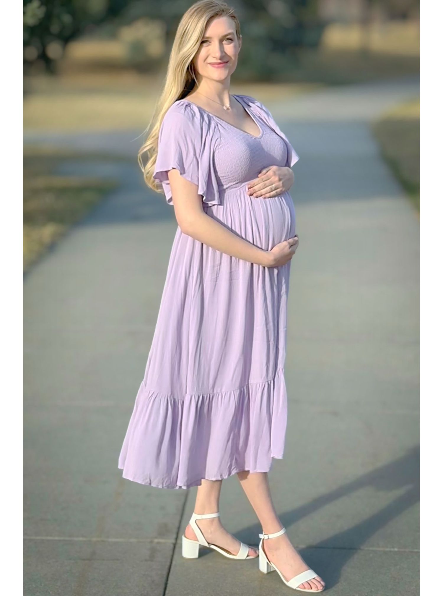 Women's Lavender Smocked Ruffle Dress