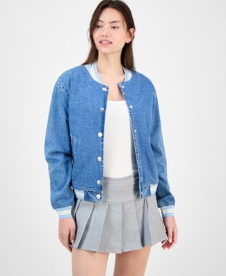 Madden Girl - Juniors' Denim Bomber Jacket