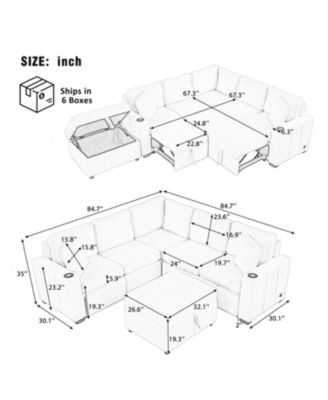 84.7" Sectional Pull-out Sofa Bed with Ottoman