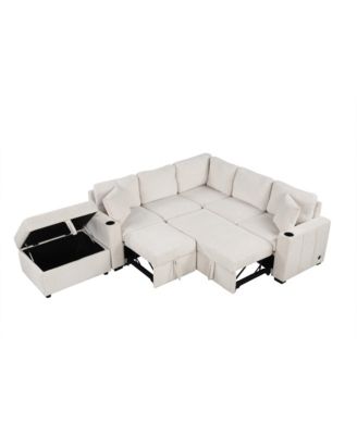 84.7" Sectional Pull-out Sofa Bed with Ottoman