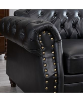 85.8" Chesterfield Sofa - Tufted Faux Leather