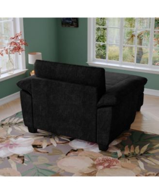 51" Black Chenille Chaise Lounge with Ottoman & Storage