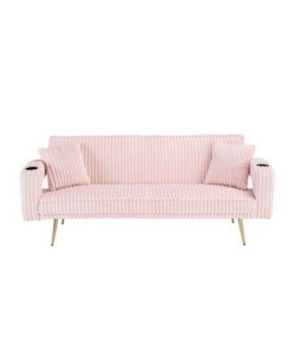 Streamdale White Corduroy Sofa with Pillows - Minimalist Living Room/Study