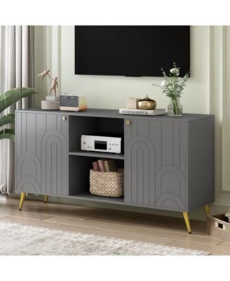Modern TV Stand with Adjustable Shelf, Metal Legs, and Anti-Tip Safety