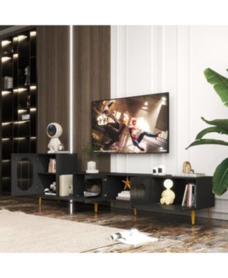 Extendable Wooden TV Stand – Rectangle Media Console with Storage for Living Room & Bedroom