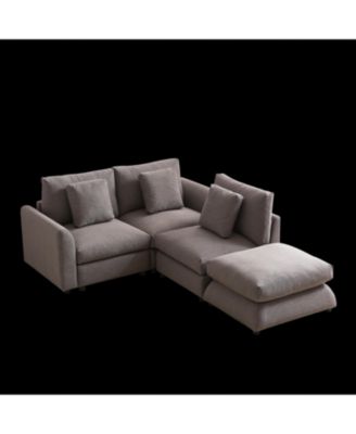 Streamdale 2 Pc Modular Sofa with Ottoman, Upholstery, Plastic Legs, Pillows & Cushions – Living Room Furniture
