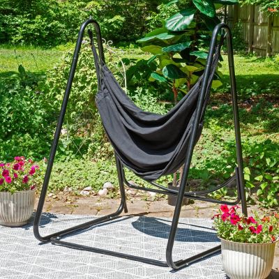 Indoor or Outdoor Hammock Chair with A-Frame Steel Stand - Anti-Tip Feet for Stability - Black