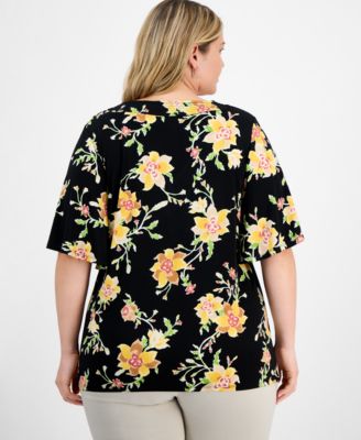 Plus Size Printed  Flared-Sleeve V-Neck Top, Exclusively at Macy's